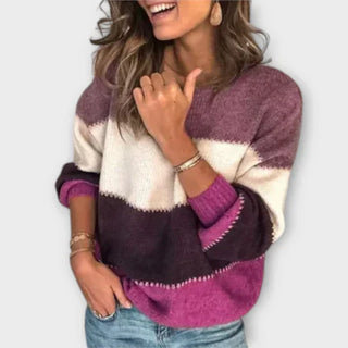 Pull décontracté à rayures chevrons prune, blanc et violet foncé