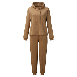 Ensemble sweat à capuche et pantalon beige, ensemble assorti, capuche et cordon.