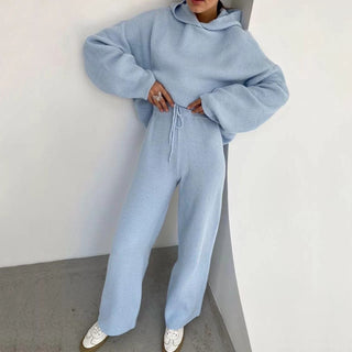 Ensemble bleu clair: sweat à capuche et pantalon long à cordon en maille côtelée Beth