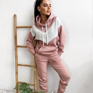 Ensemble sweat à capuche et jogging rose clair, empiècements bicolores