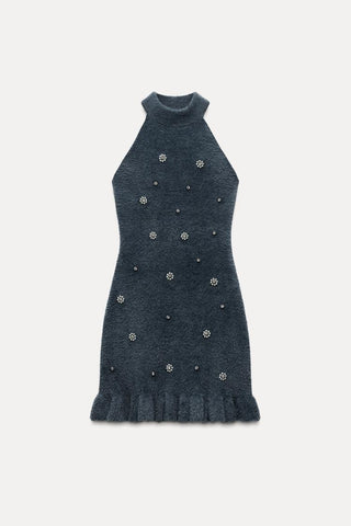 Lola | Robe Minime sans Manches avec Perles et Ourlet Volanté