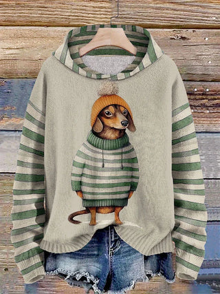 Sweat à Capuche Femme Imprimé Chien Style Fantaisie
