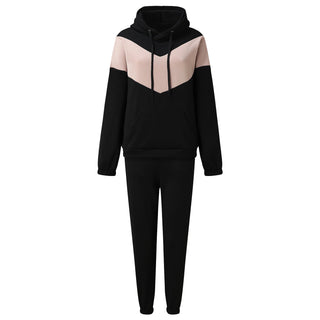 Ensemble sweat à capuche noir et beige clair, jogging assorti