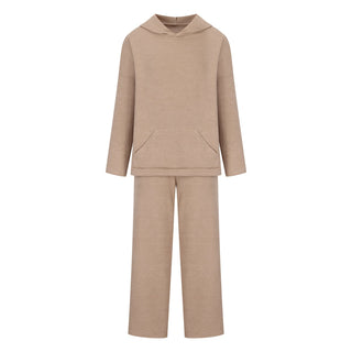Ensemble taupe: sweat à capuche et pantalon long à cordon en maille côtelée Beth