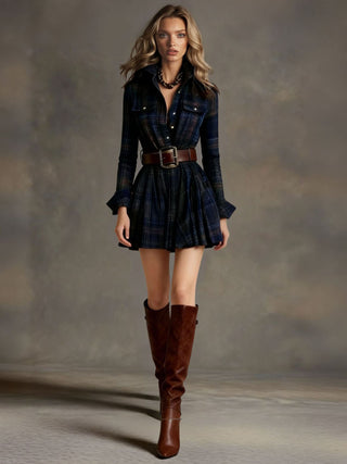 Robe Chemise Mini | Motif Carreaux | Boutons Devant