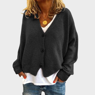 Gilet en maille noir à encolure V, boutons et manches longues