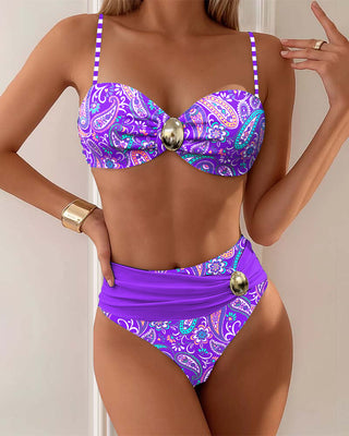 Ensemble Bikini Bandeau | Motif Paisley | Ornement Métallique