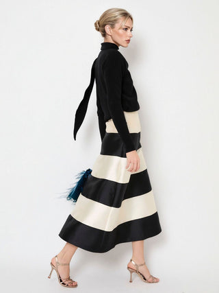 Jupe Midi Rayée | Rayures Horizontales | Coupe Évasée