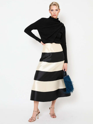 Jupe Midi Rayée | Rayures Horizontales | Coupe Évasée