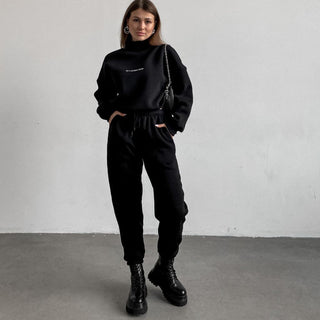 Ensemble de survêtement bébé noir, tenue complète : sweat à col montant et pantalon