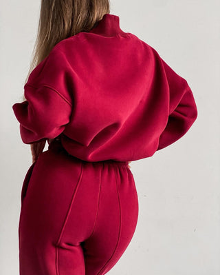 Ensemble de survêtement bébé rouge, vue dos : sweat à col montant et pantalon