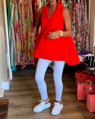 Chemise Sans Manches | Col Ouvert | Ourlet Asymétrique