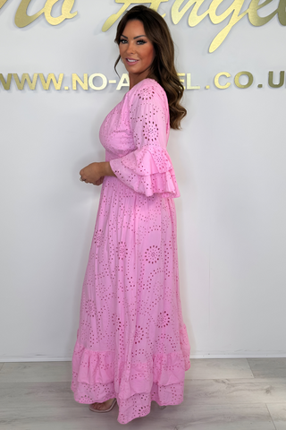Robe maxi boho avec manches à volants et broderie