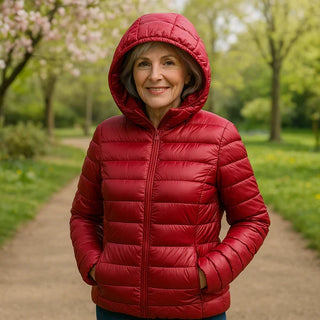 Veste légère à capuche Thelma™ matelassée rouge bordeaux, capuche et zip
