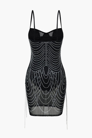 Celeste | Robe mini en mesh ornée de strass – Glamour éclatant pour des nuits inoubliables