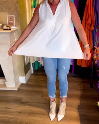 Chemise Sans Manches | Col Ouvert | Ourlet Asymétrique