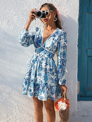 Robe Boho Fleurie avec Décolleté en V & Volant – Femme, Légère & Prête pour les Vacances