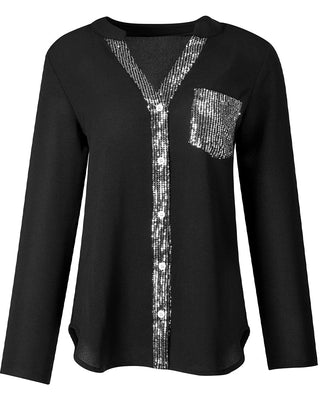 Chemise | Boutons Devant | Poche Poitrine Sequins