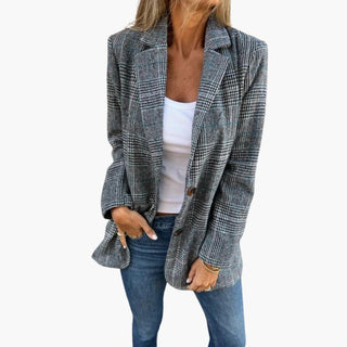 Blazer femme à motif pied-de-poule avec coupe longue moderne