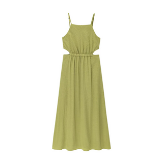 Benedikta | Robe maxi sans manches en lin avec détail découpé et bretelles spaghetti