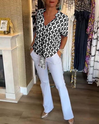 Blouse | Motif Géométrique Écailles | Col V