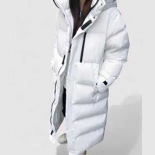 Veste coupe-vent Vitoria blanche matelassée, capuche, fermeture zippée, sangles noires