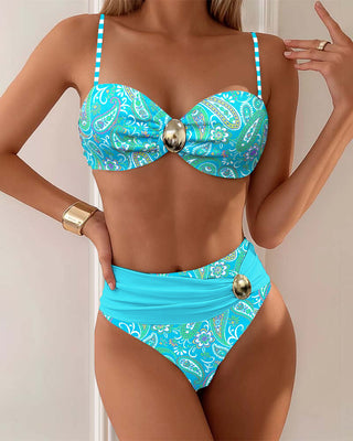Ensemble Bikini Bandeau | Motif Paisley | Ornement Métallique