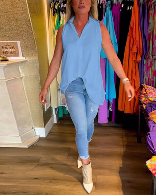 Chemise Sans Manches | Col Ouvert | Ourlet Asymétrique