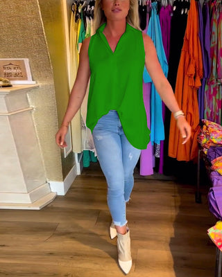 Chemise Sans Manches | Col Ouvert | Ourlet Asymétrique