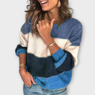 Pull décontracté à rayures chevrons bleu, blanc et bleu foncé