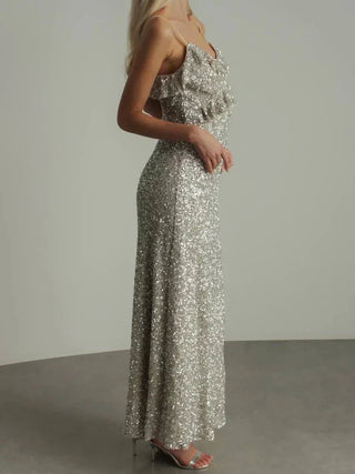 Mia| Robe sans manches brillante avec volants