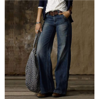 Jean femme coupe large taille haute style décontracté