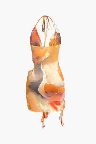 Mira | Robe Mini à Col Halter avec Fente Asymétrique et Imprimé Artistique