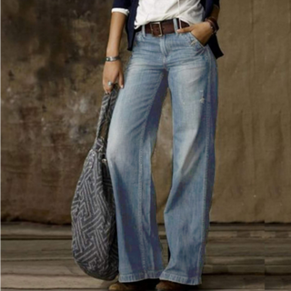 Jean femme coupe large taille haute style décontracté