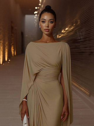 Robe Maxi | Drapé Taille | Manches Cape