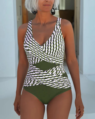 Maillot De Bain Une Pièce | Motif Géométrique | Découpe Avant