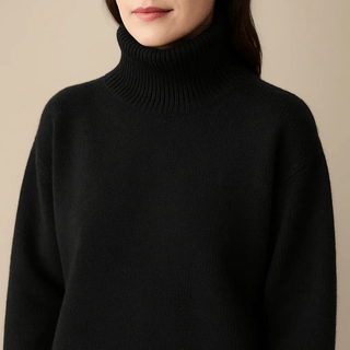 Pull en cachemire à col roulé noir, maille côtelée