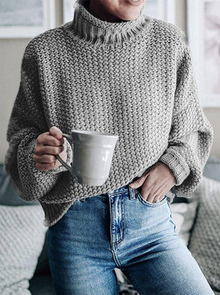 Pull en tricot épais Lavigne gris chiné, col montant, manches longues, maille texturée.