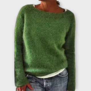 Pull en maille à col rond, manches longues, vert.