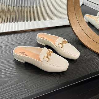 Sandales orthopédiques Alexandra™ beiges, mocassin à mors doré, semelle plate