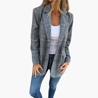Blazer femme à motif pied-de-poule avec coupe longue moderne