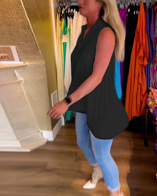 Chemise Sans Manches | Col Ouvert | Ourlet Asymétrique