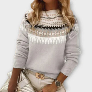 Pull en maille gris clair à motif jacquard au col et au buste