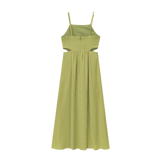 Benedikta | Robe maxi sans manches en lin avec détail découpé et bretelles spaghetti
