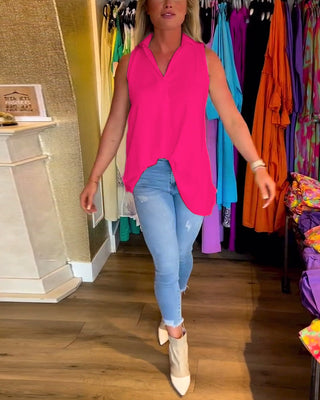 Chemise Sans Manches | Col Ouvert | Ourlet Asymétrique