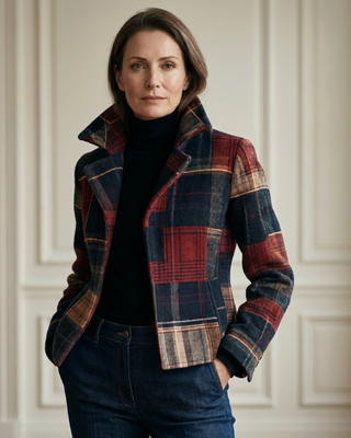 Veste à carreaux Ruby™ multicolore, col châle, boutonnée, manches longues