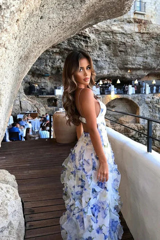 Marlene | Robe maxi à fleurs romantiques avec volants