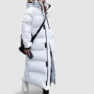 Veste coupe-vent Vitoria blanche matelassée, capuche, fermeture zippée, poches, empiècements noirs
