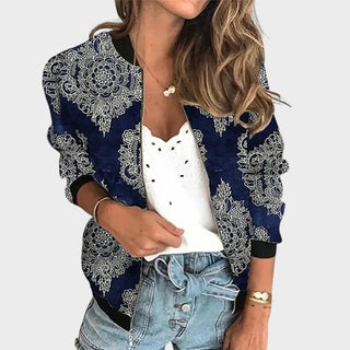 Manteau élégant de printemps à manches trois-quarts, bleu marine à motif baroque