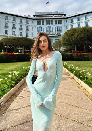 Maya | Robe à Paillettes Mint avec Manches Longues